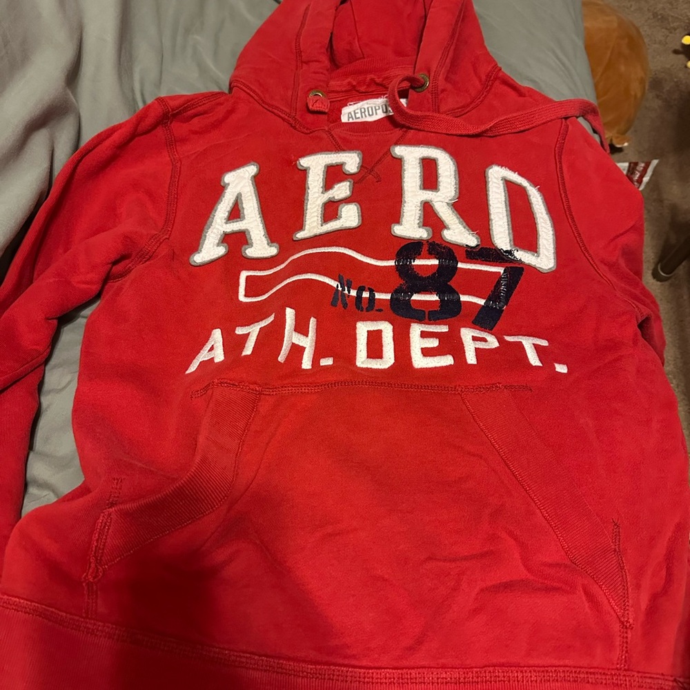 Aeropostale Red Hoodie with White and Blue Accents